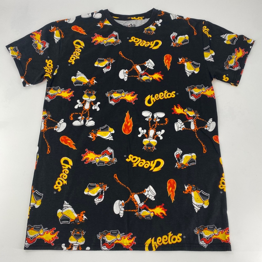 Cheetos‎ Graphic T Shirt Black Chester Cheetah All Over Print Mens Large